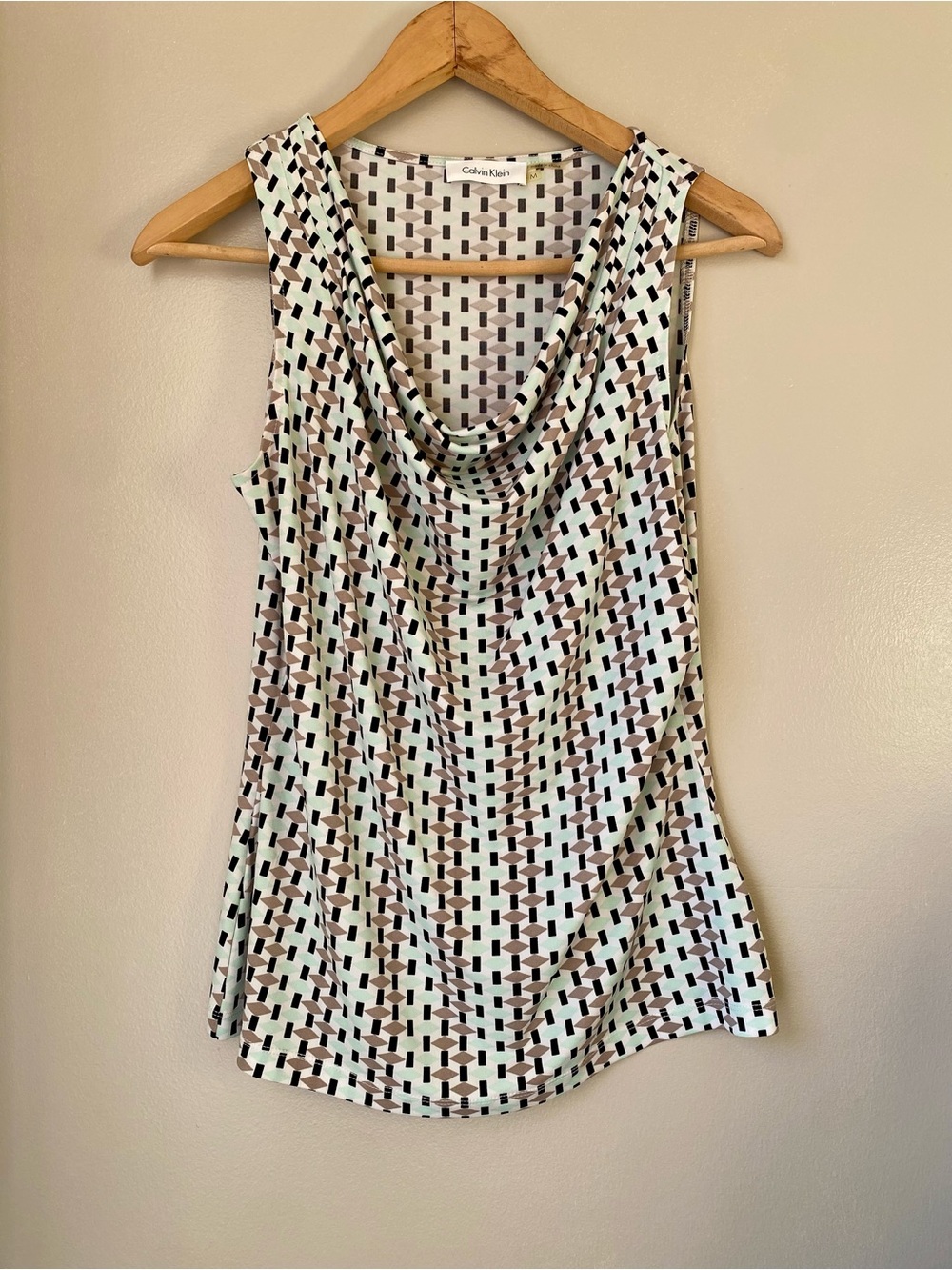 Calvin Klein Cowl Neck Geometric Neutrals Tank | Chic Corpcore Workwear